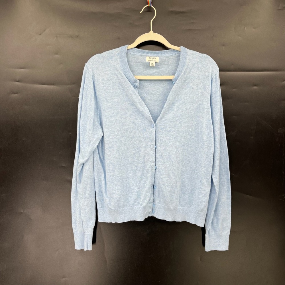 J crew classic cardigan sweater light blue button up preppy coastal grandma XL